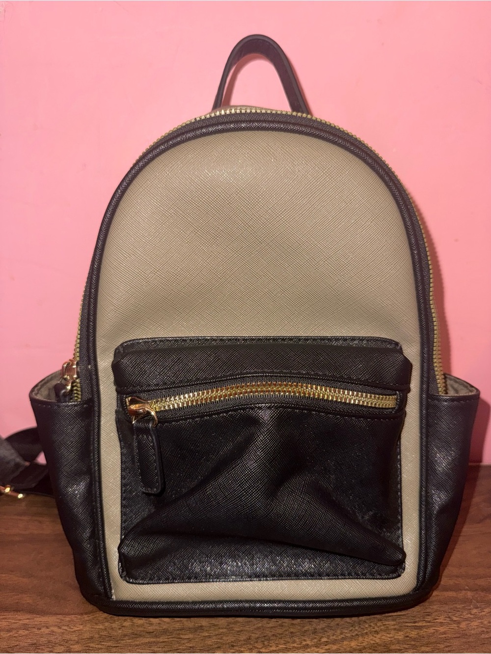 Mini Backpack Crossbody Bag in Beige and Black